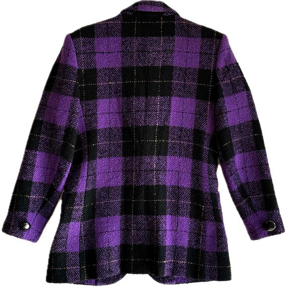 HERBERT GROSSMAN Vintage USA Nubby Jacket Women's Size 10 Purple Black Plaid - Picture 2 of 14
